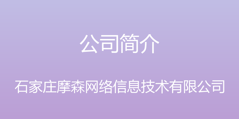 公司简介 - 石家庄摩森网络信息技术有限公司